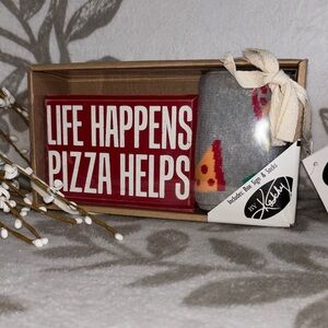 By Kathy Red and Gray Pizza sign and socks set
